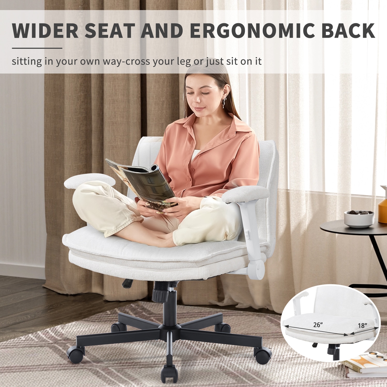 Cross Legged Office Chair Height Adjustable Swivel Desk Chair_voghion.com